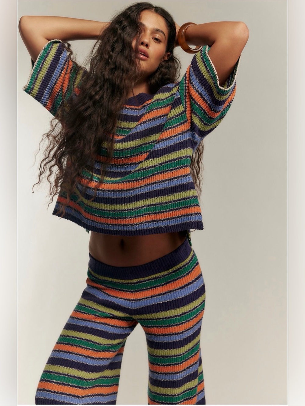 Free People Over The Rainbow Sweater Set in Navy Combo 2-PCS Size Small NWT